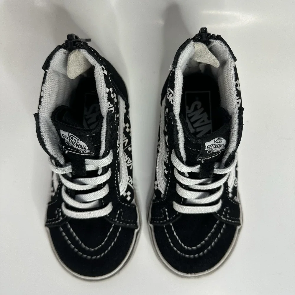 Vans Sk8-Hi Zip toddler Sz 8 Tennis shoes Black White Suede Sneakers